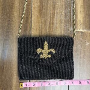 Le Chic Designs Fleur de Lis Black & Gold Crossbody Bag w/Chain Strap y2k 80s